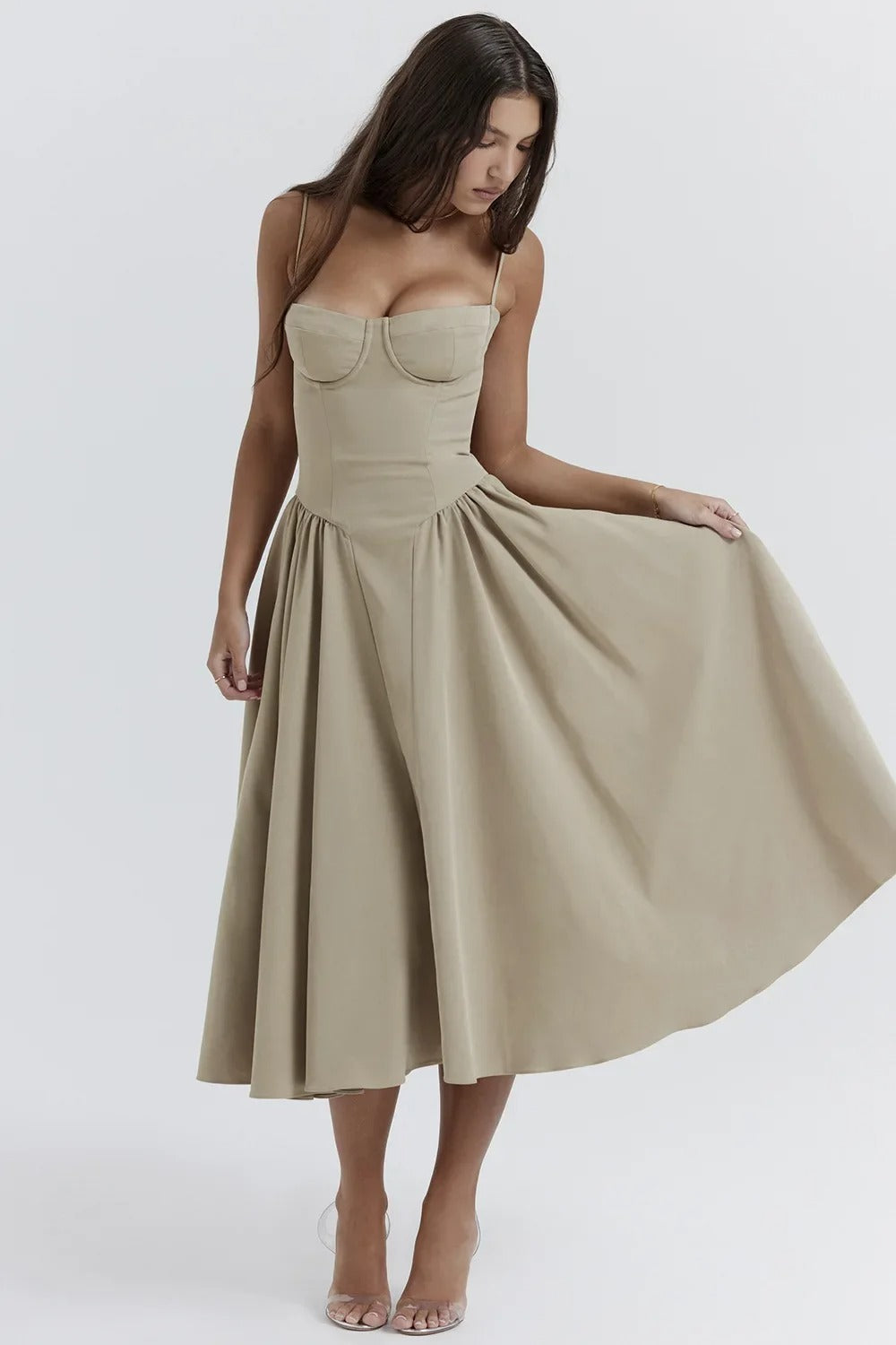 Charlotte | Sleeveless midi dress with corset cut