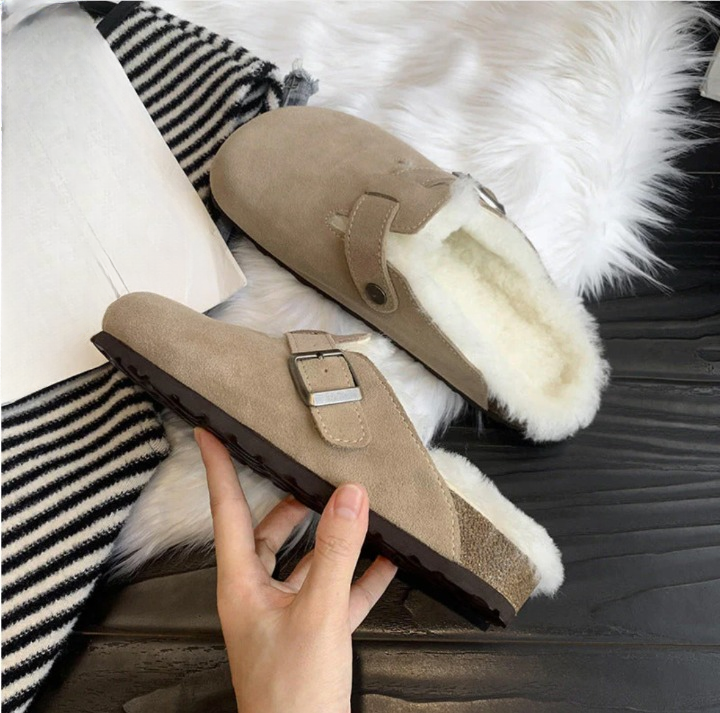 Natasha | Comfortable Winter Suede Cork Slippers